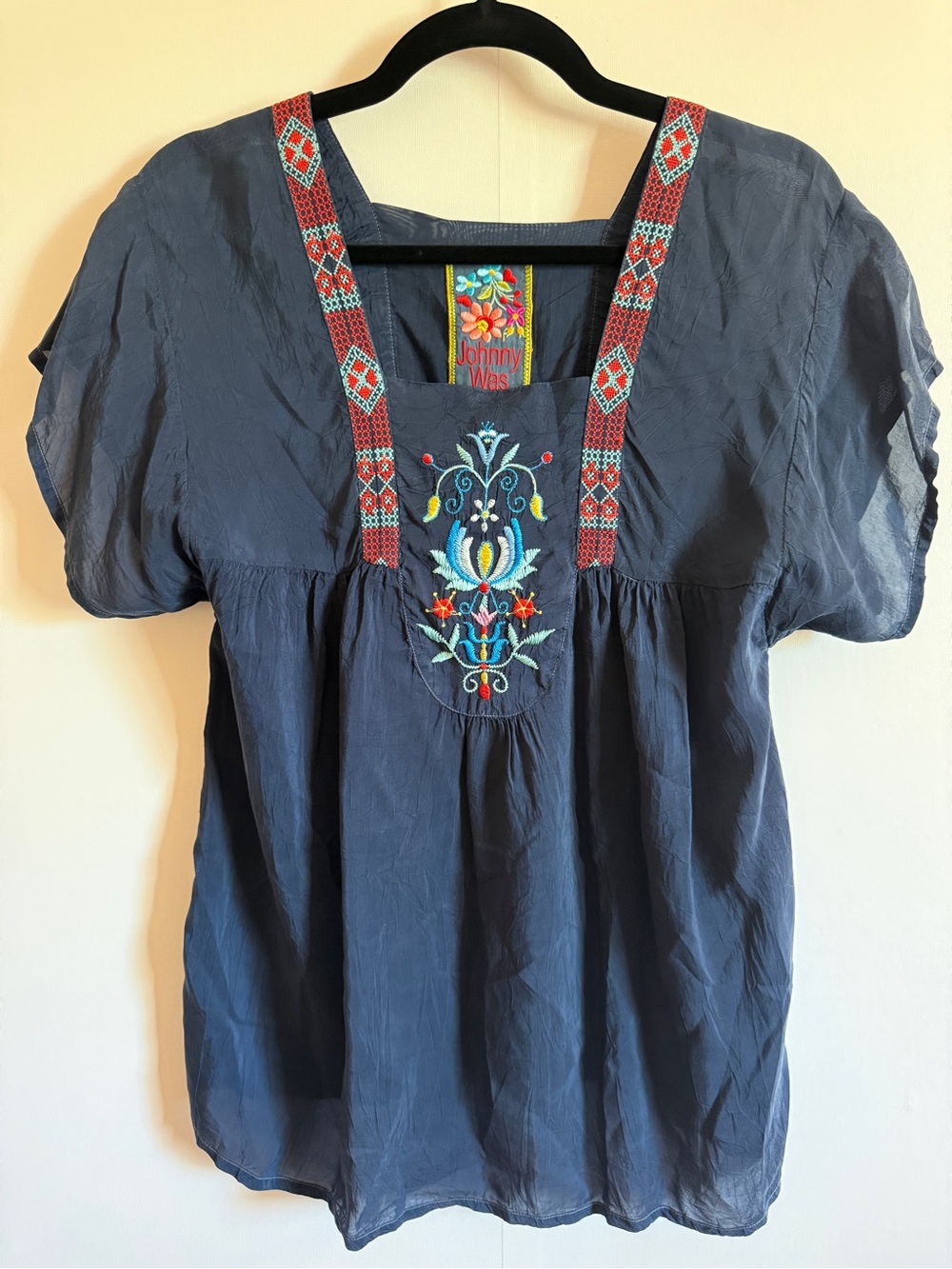 Johnny Was Embroidered Boho Blouse Cottage Festival Top XS